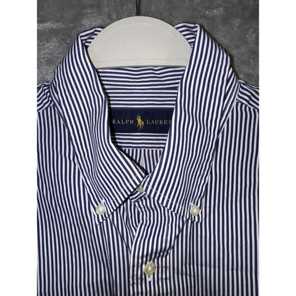 Polo Ralph Lauren Other - Polo Ralph Lauren Men's Sz M Blue Striped Oxford Custom Fit Button Down Red Pony